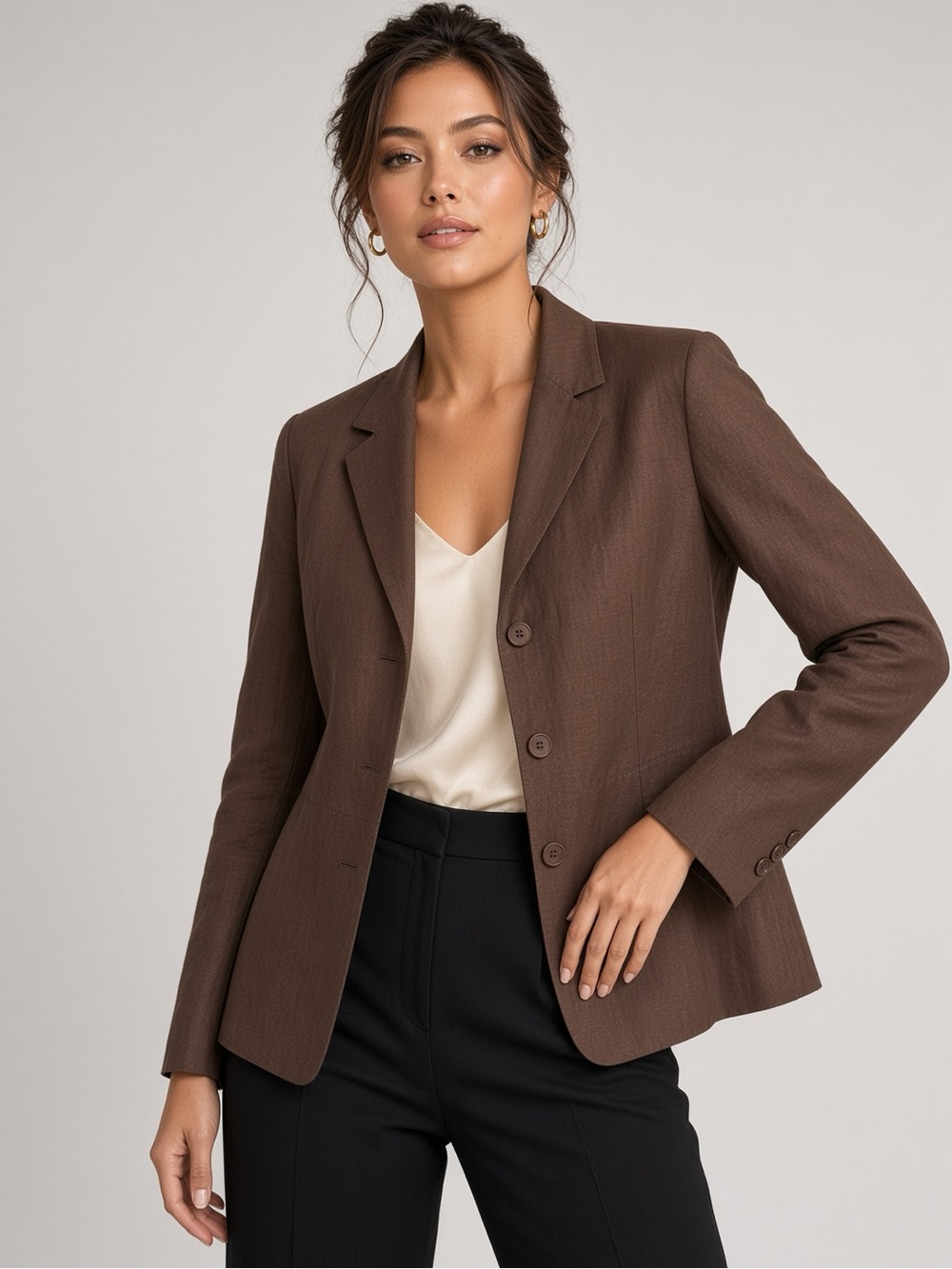 Kate Hill Chocolate Brown Tailored Blazer linen blend size 12